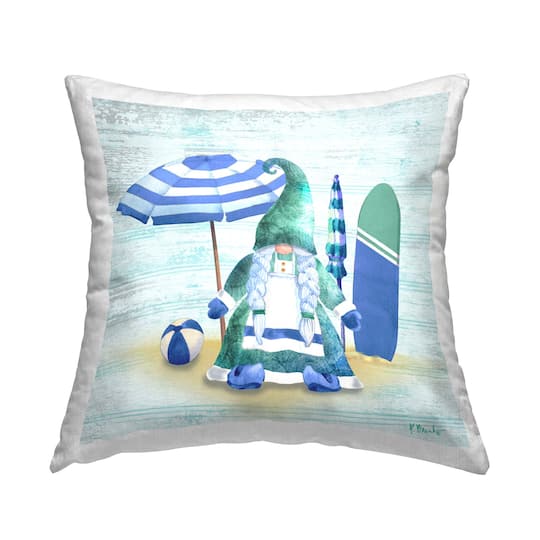 Stupell Industries Green Gnome Fun Blue Beachball Throw Pillow, 18" x 18"